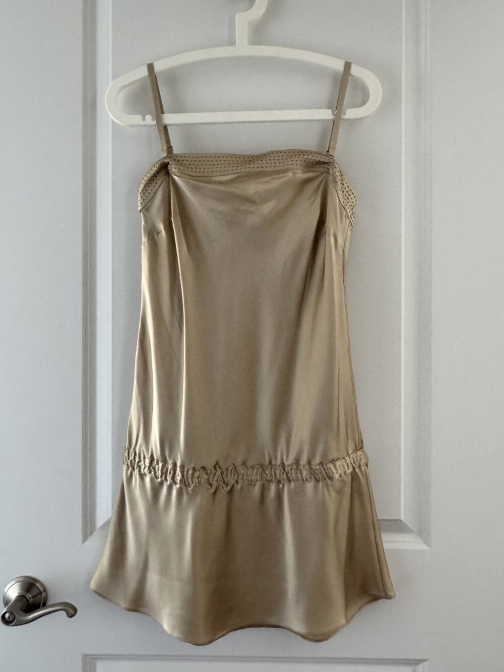EXPRESS Silk Camisole Top – Champagne & Gold Stitch – Size S – NWOT